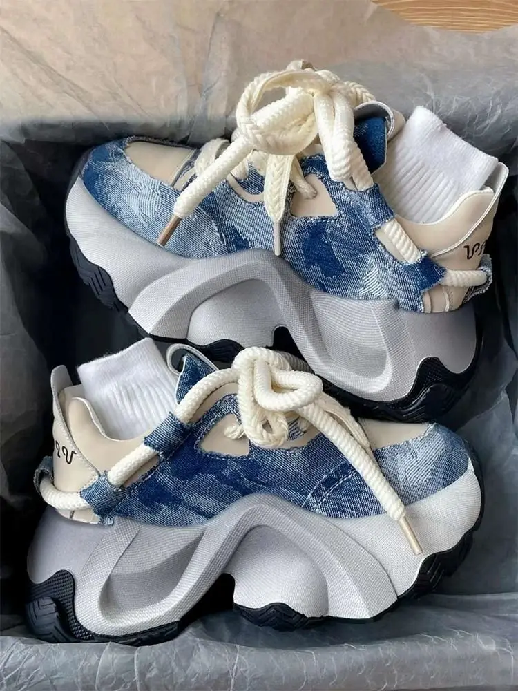 

2025 New Women's Chunky Sneakers Spring and Autumn Lace Up Shoes Height Increasing Breathable Sneakers for Women