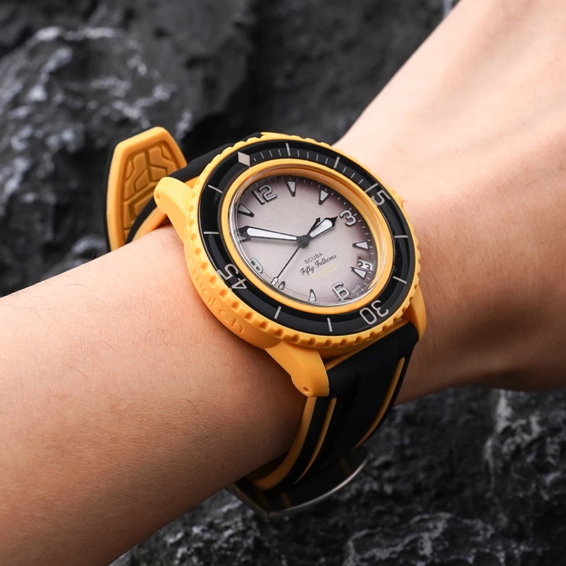 22mm Double Color Silicone Strap for Blancpain X Swatch Men Women Diving Sport Waterproof Rubber Replace Watch Band with tools