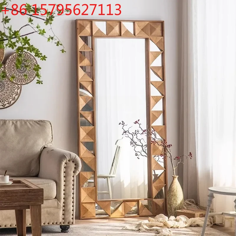 

NewAmerican retro square dressing mirror, floor-to-ceiling old full-body mirror, homestay clothing store decoration fitting m