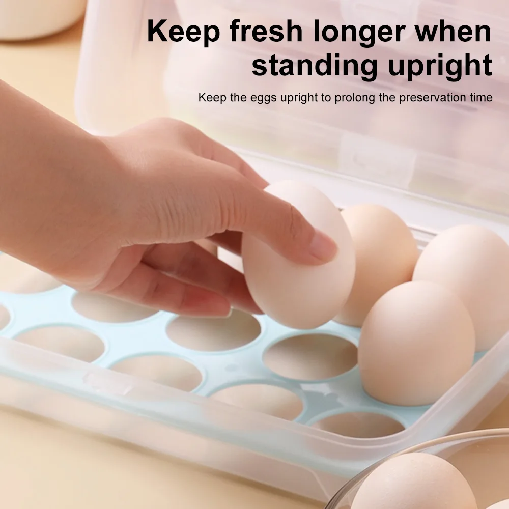 15 Grid Egg Storage Box Egg Box Tray with Lid Drawer Egg Carton PP Cases Refrigerator Cases Compartment Storage Egg Rack