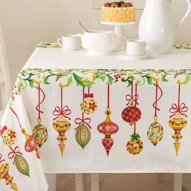 Benson Mills Holiday Trimmings Printed Fabric Tablecloth for Christmas, Holiday, and Winter 60