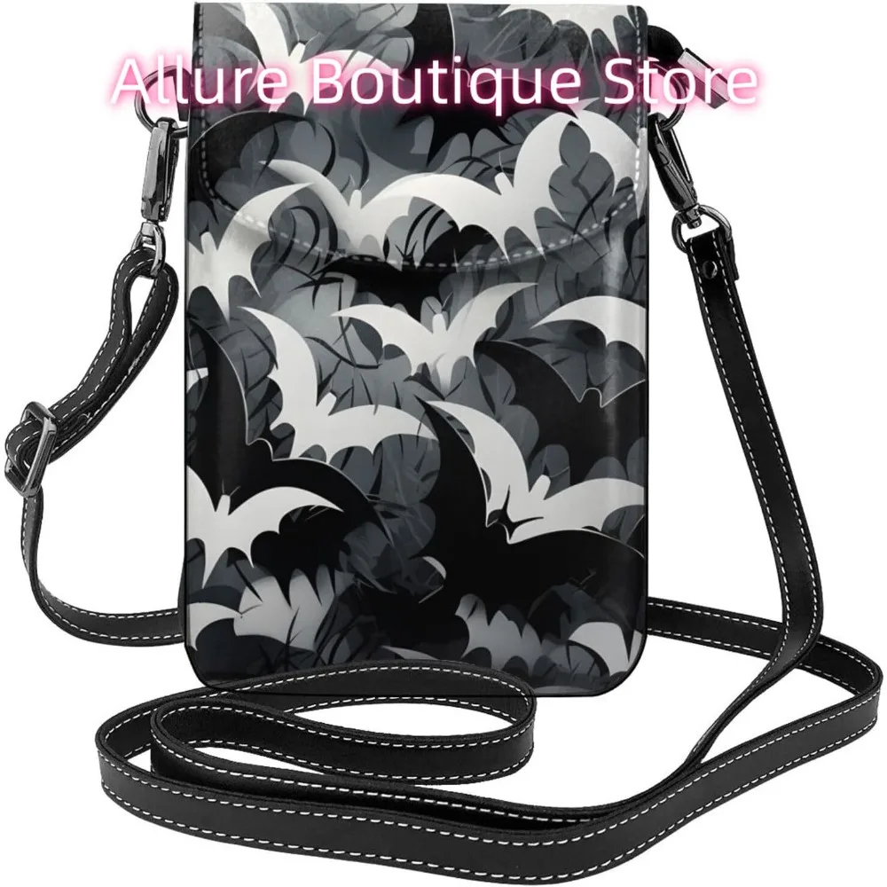 

Черно-белая сумка через плечо с летучей мышью на Хэллоуин для женщин, маленькая дорожная сумка из искусственной кожи, легкий мини-кошелек для телефона, настенный