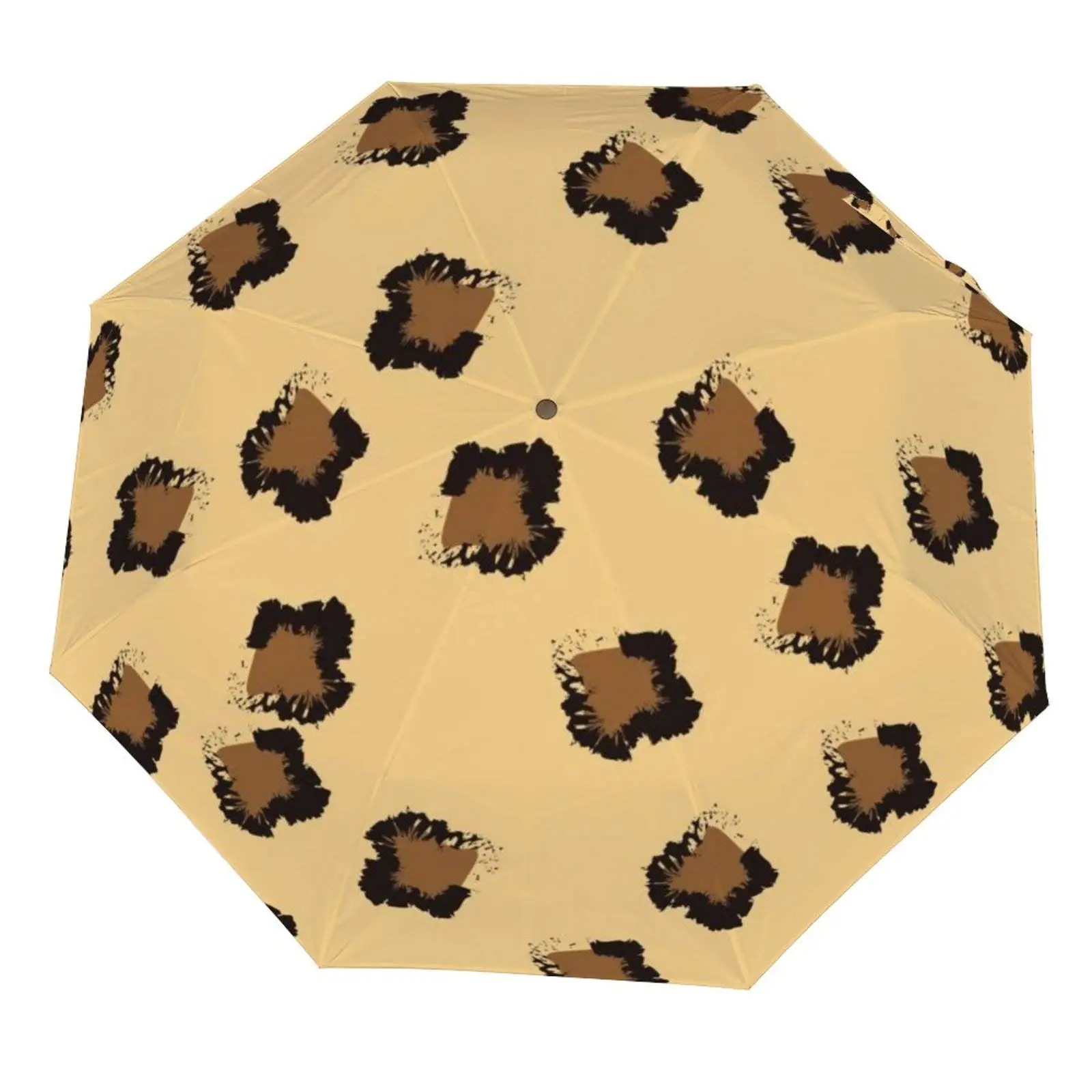 Leopard Print Folding Rain Sun Umbrella Panther Skin Pattern Travel Umbrellas Compact Lightweight Windproof for Adults Women