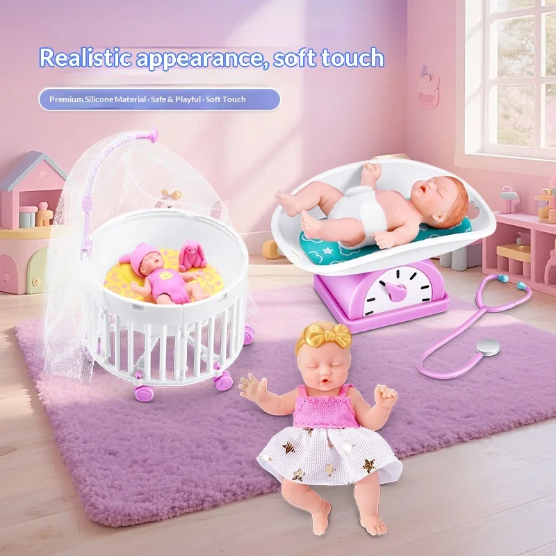 Zuru My Mini Baby Doll Silicone Miniature Reborn Doll Playset With Bassinet Crib Stethoscope Weight Scale For Adult Collectors view 3