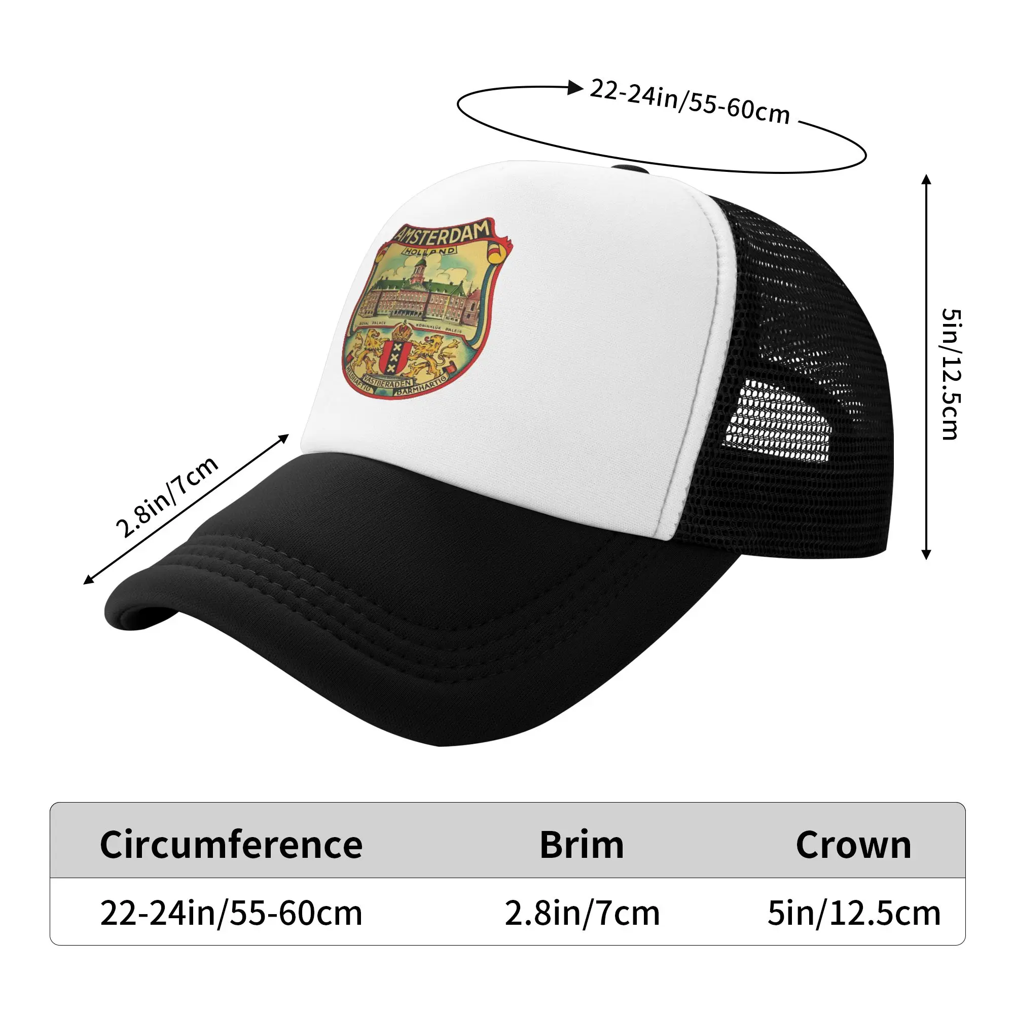 Amsterdam Vintage Travel Decal Casual Baseball Cap Summer  Trucker Hat Sun Tennis Skate Hip Hop Hats Men Fashion Baseball Caps