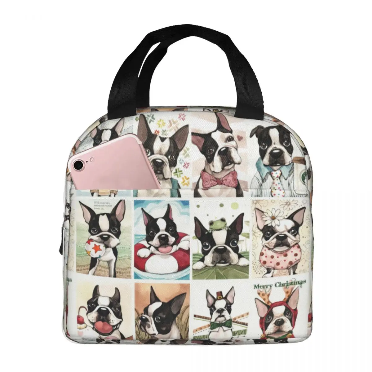 

Boston Terrier Dog Portrait Lunch Bag Women Insulated Kawaii Portable Reusable Waterproof Cute Lunch Bags for Women