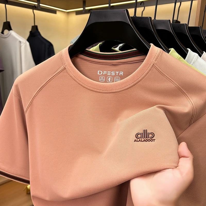 Light luxury brand short sleeve men's T-shirt high-quality letter embossed new round neck fashion breathable casual summer top