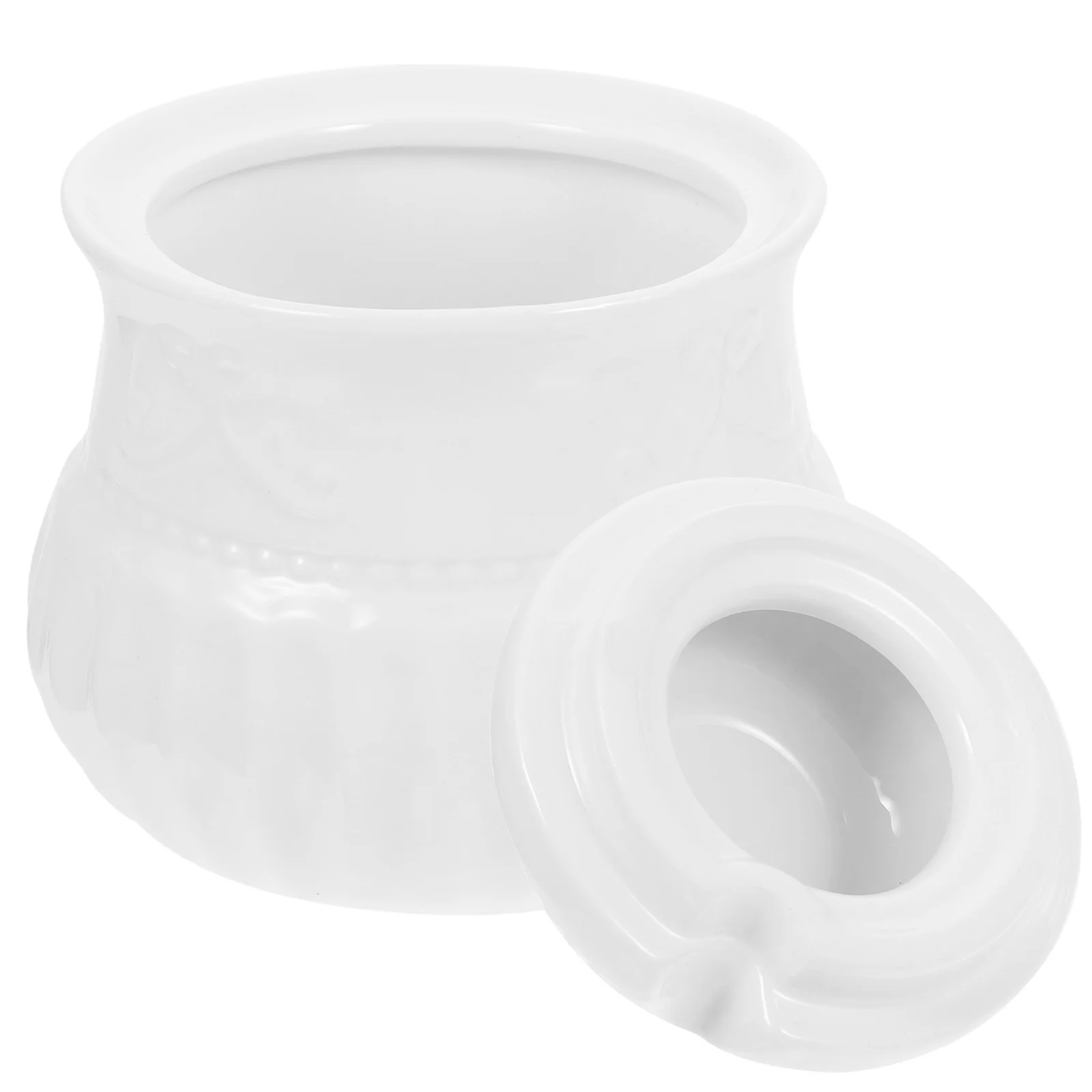 

Ceramic Sugar Container Porcelain Salt Jar Embossed Seasoning Pot Large Capacity Kitchen Storage Condiment Canister with