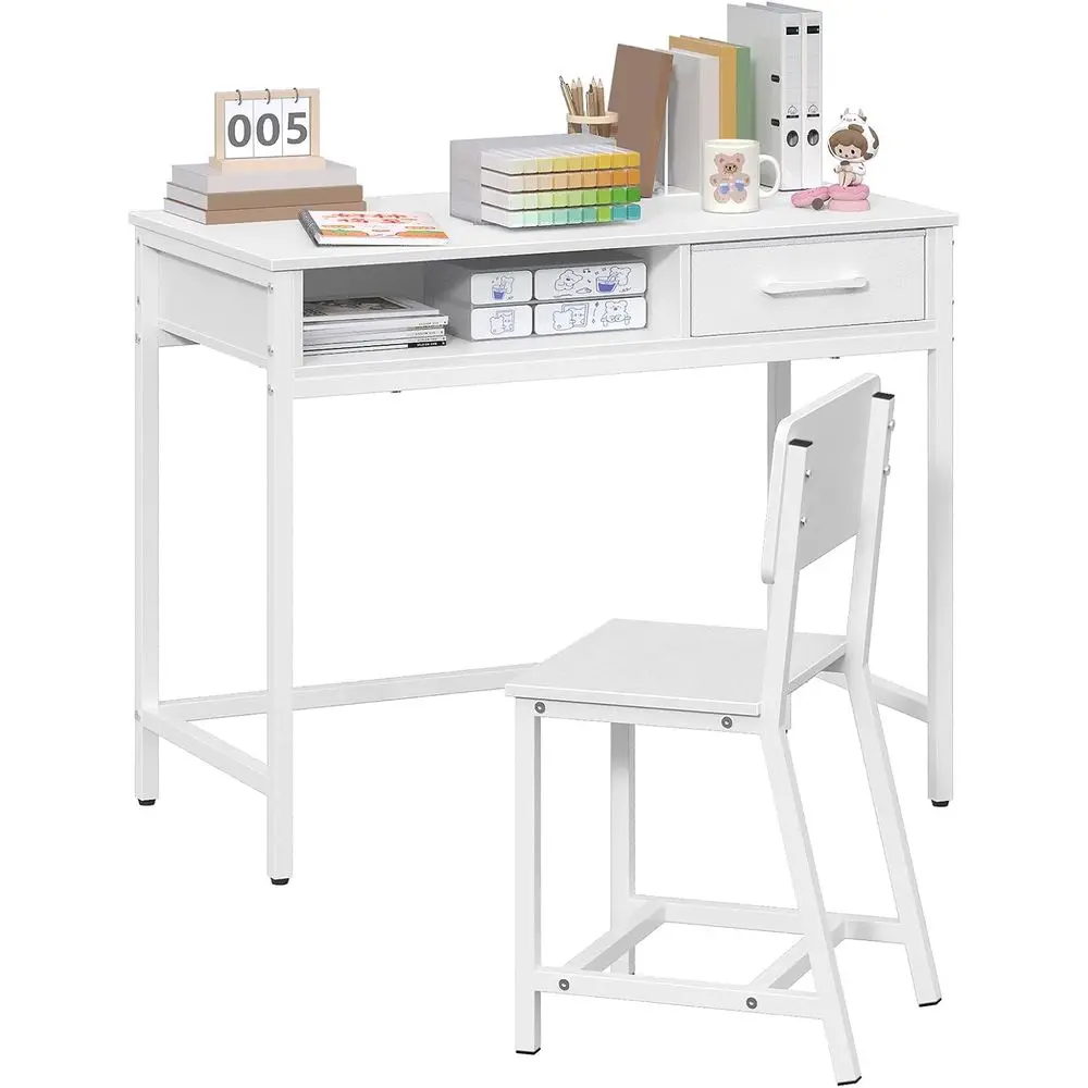 Kids Desk and Chair Set, Student Writing Desk, Kids Study Desk with Book Sorter and Fabric Drawer, Kids Wooden Study Table, for