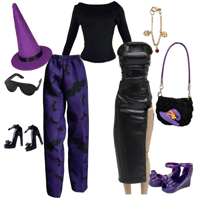 1/6 Toy Doll Cosplay Clothes Halloween Pants Witch Cap Belts Bags Outfits for 27-30cm Joints Doll Barbi Xinyi FR MengF Doll