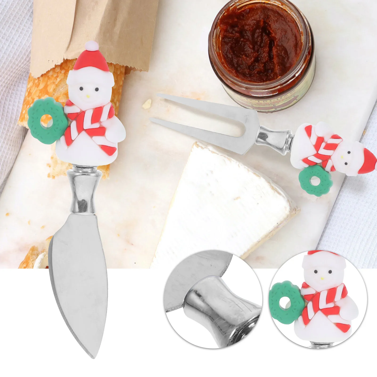 

3Pcs Cheese Cutlery Set Stainless Steel Silicone Ergonomic Kitchen Cheese Slicer Fork for Baking Cooking Kitchen Accessories