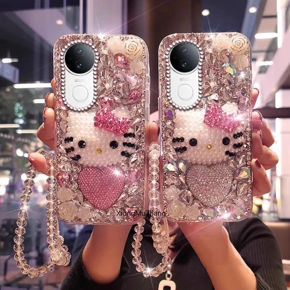 DIY Diamant-Strass Hello Kitty Hülle für Vivo X300 X200 X100 Y400 V27 V29 V30 V40 V50 V60 Lite Y29 Y35 Y36 Y38 Sanrio Cover – Detail 1