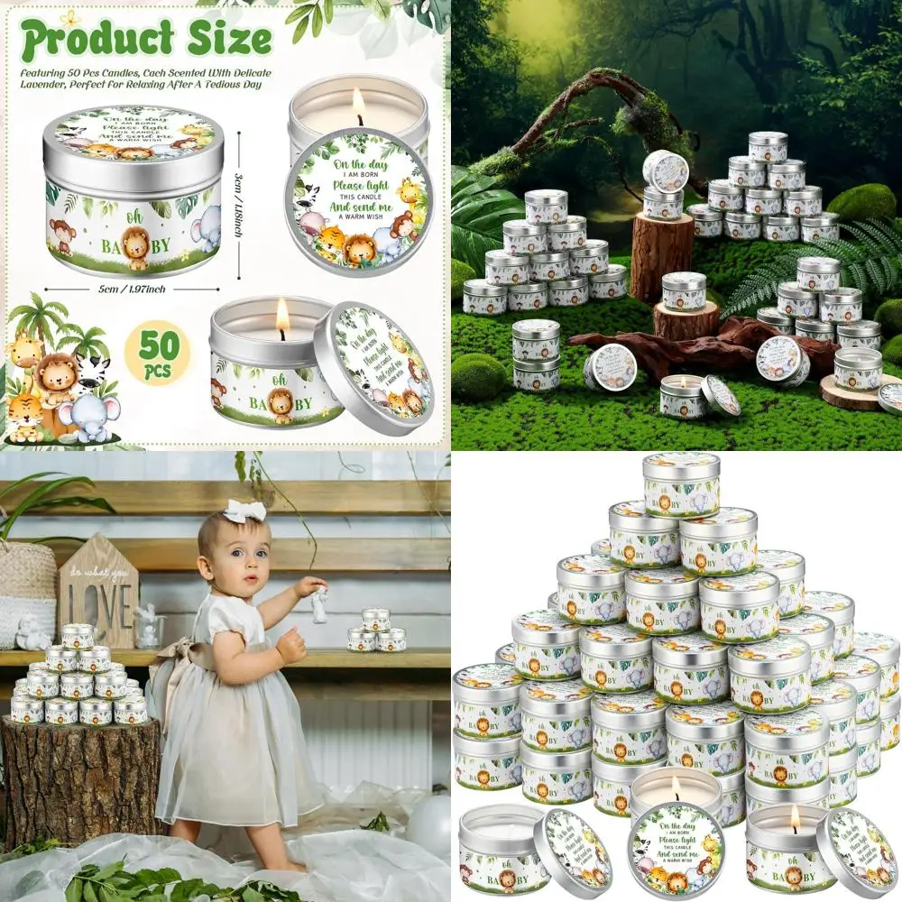 

50pcs Lavender Scented Jungle Animal Baby Shower Favors Candles for Gender Reveal Party