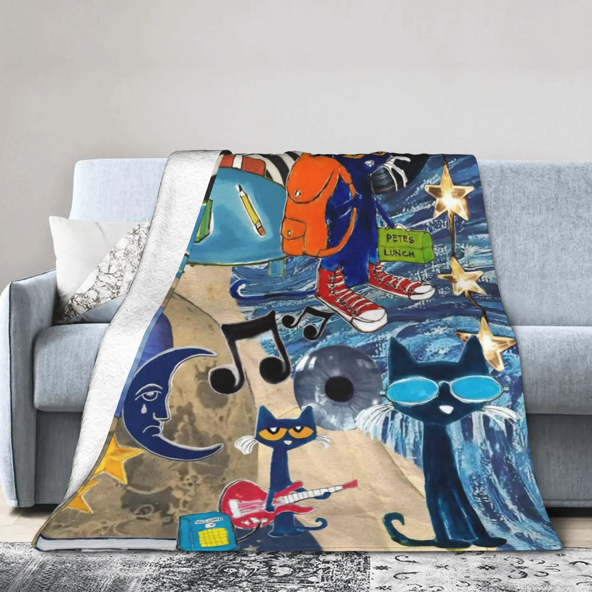 Pete the Cat  Blankets Groovy Cat Flannel Throw Blanket Airplane Travel Decoration Soft Warm Bedspreads,