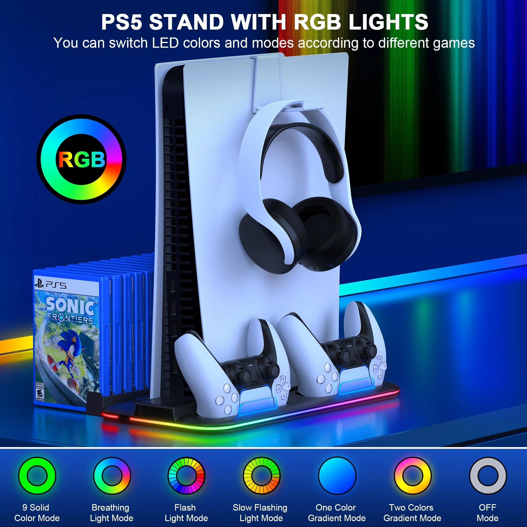 Dinofire-Accesorios de juego para PS5 Slim Stand, estación de refrigeración RGB con ventilador de refrigeración, cargador de controlador Dual para