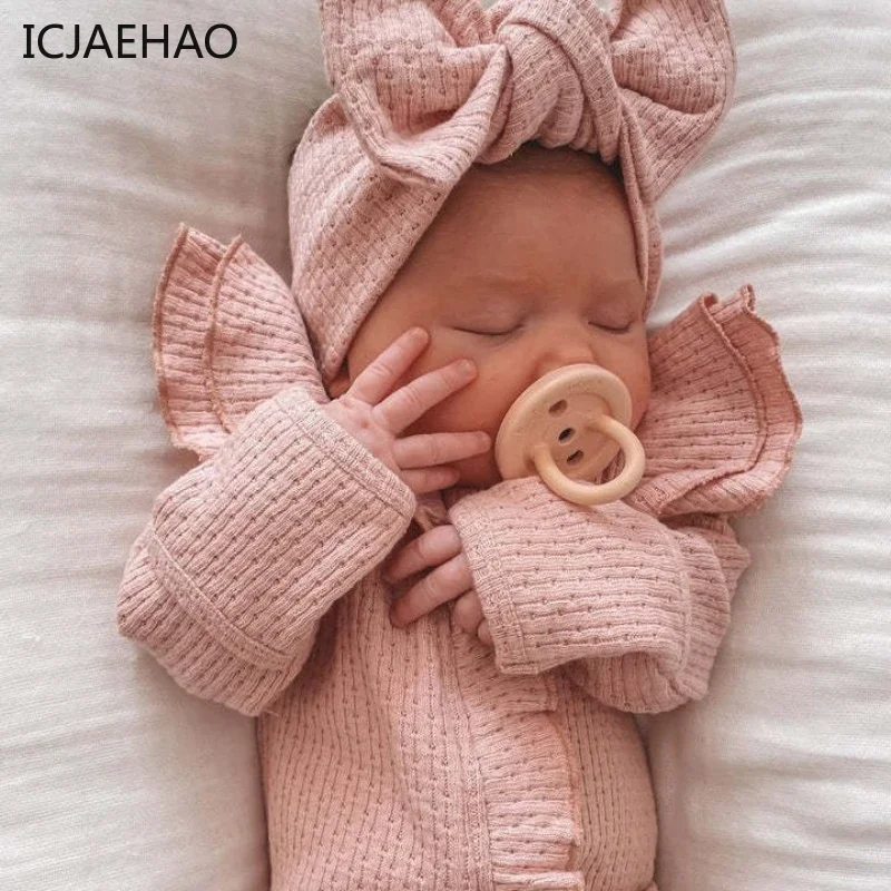 ICJAEHAO Newborns Girl Baby Jumpsuit Autumn Outfit Matching Long-Sleeved Foot Knitted Stretch Wafflet Jumpsuits Overalls Clothes