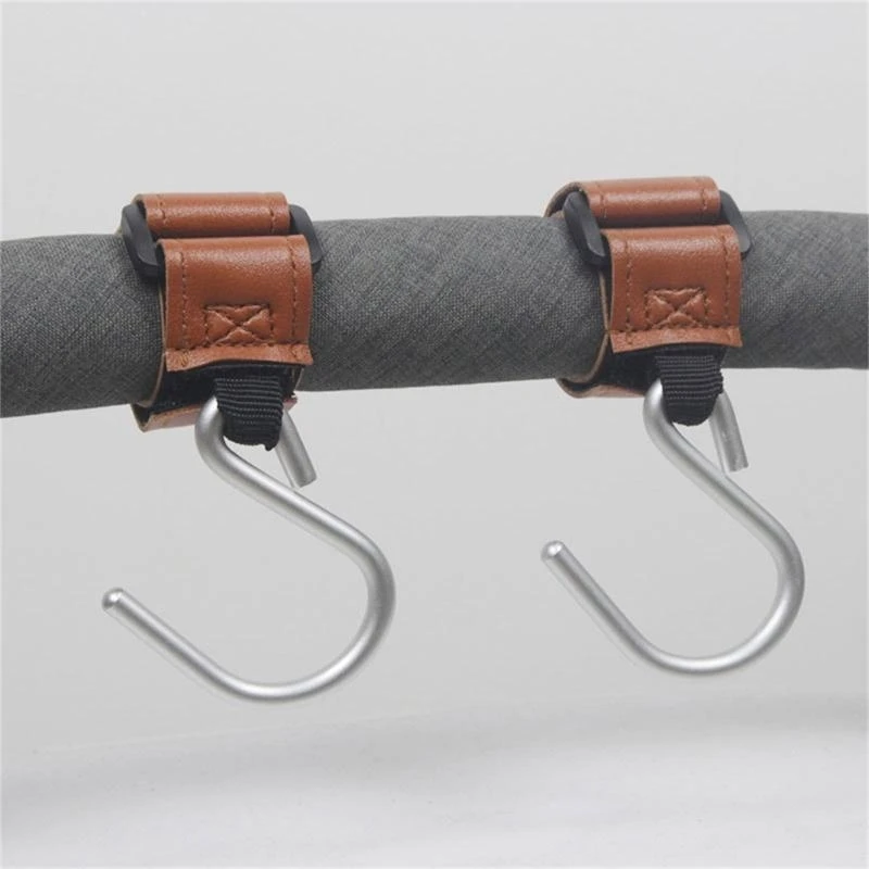 

2pcs Convenient Baby Stroller Hook Aluminum Alloy PU Baby Stroller Hook Stylish Pram Hooks Hangers for Bags Accessories G2TD