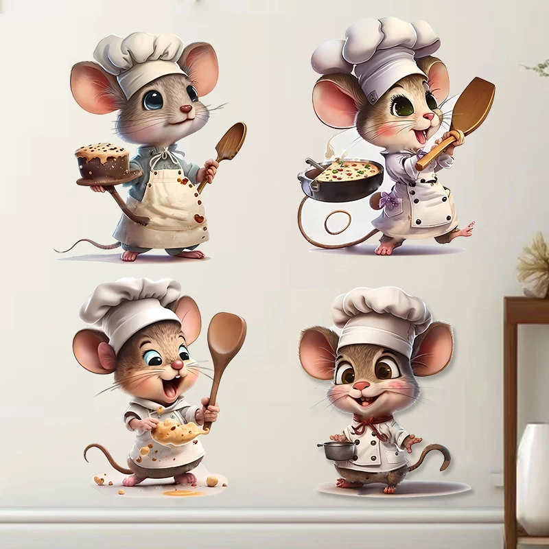 Cartoon Chef Mouse Funny Wall Stickers Living Room Decoration Scratch-Proof Bedroom Decals Waterproof Staircase Home Decoration