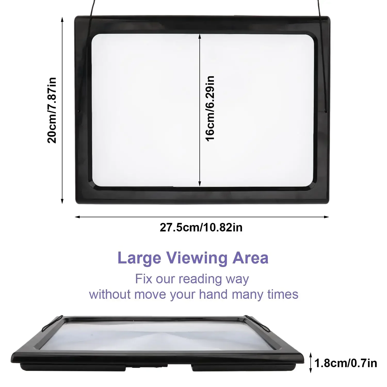 Triple Reading Lens Magnifier 3X Full Page Reading Magnifier with 4 LED Lights and Stand for Seniors, Reading, Jewelry