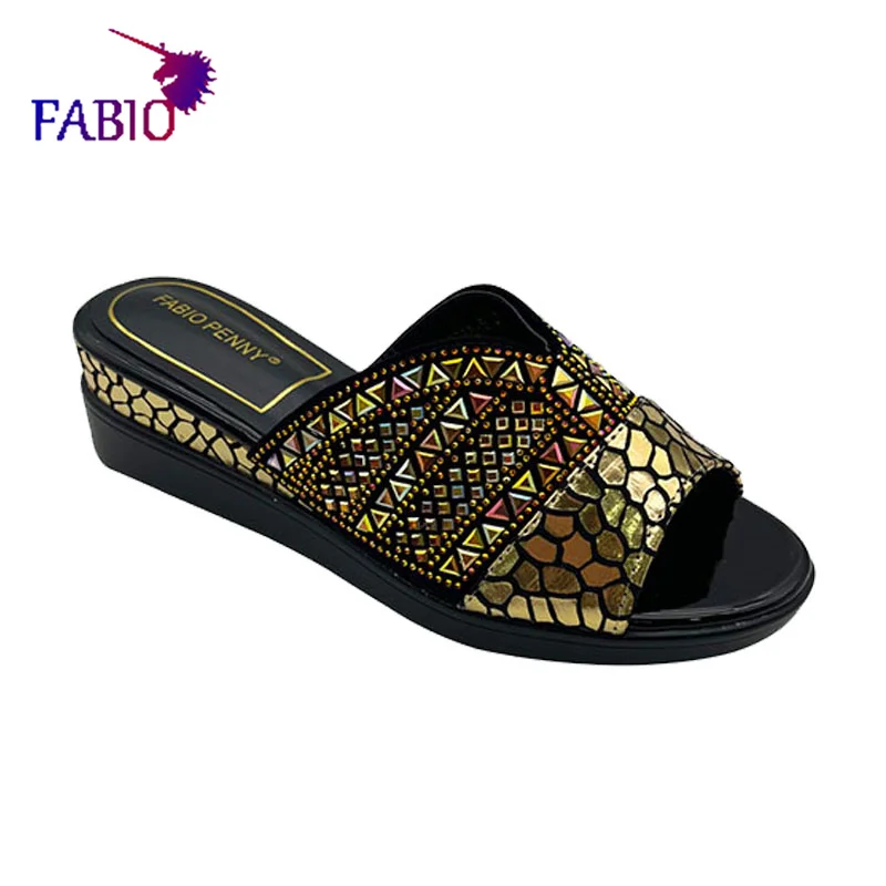 FABIO PENNY Women\'s Rhinestone-Decorated Slippers Fashionable Shiny Thick-Soled Comfortable Casual Commuting Slippers