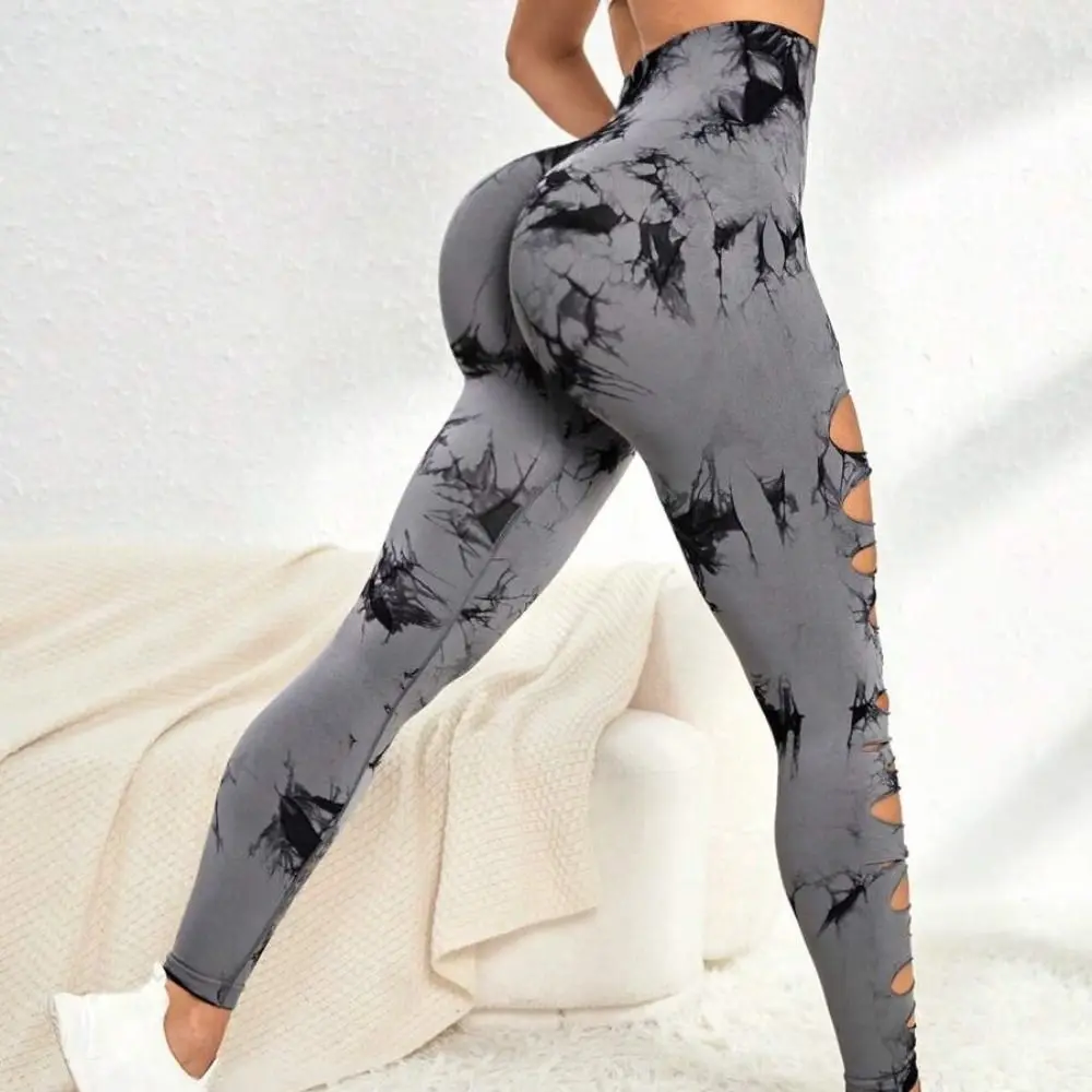 Sneldrogende hoge taille yoga-legging dames elastische lange naadloze broek uitgeholde skinny fitnessbroek dames