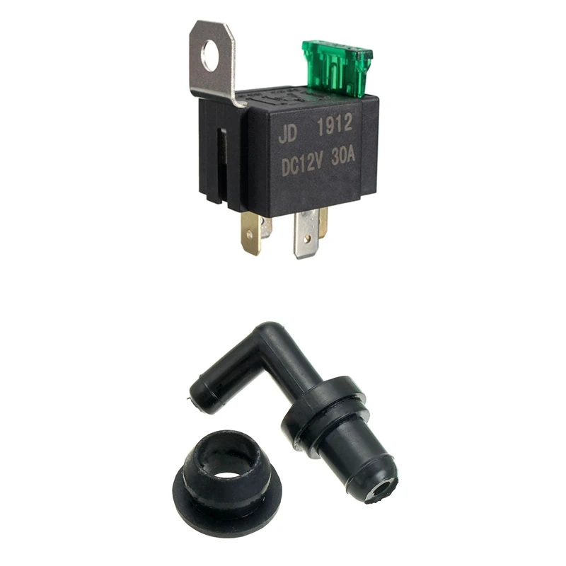 12V 30A 4 Pin SPST Auto Vehicle Relay Normally Opener Switch & 90 Degree PCV Valve and Grommet Kit