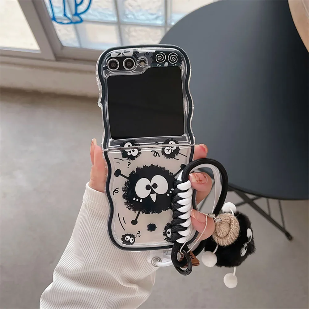 Cute Susuwatari With Bracelet Phone Case for Samsung Galaxy Z Flip 3 4 5 Z Flip 6 5G PC Hard Anti-fall Back Cover Anti-fall