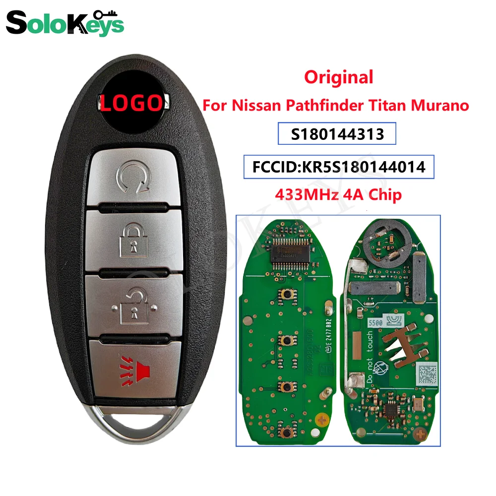 SOLOKEYS FCCID:KR5S180144014 S180144313 Fro Nissan Pathfinder Titan Murano Original Smart Remote Key 433MHZ 4AChip With LOGO