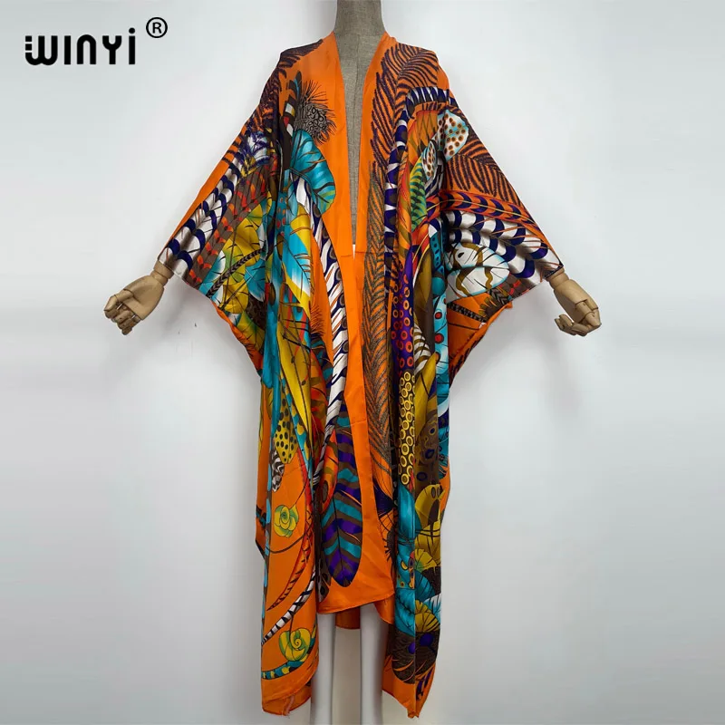 2022 NEW WINYI Summer fashion blog Beach Wear Cover Up Lady Boho Cardigan Retro printing elegant Silky sexy Holiday Kimono