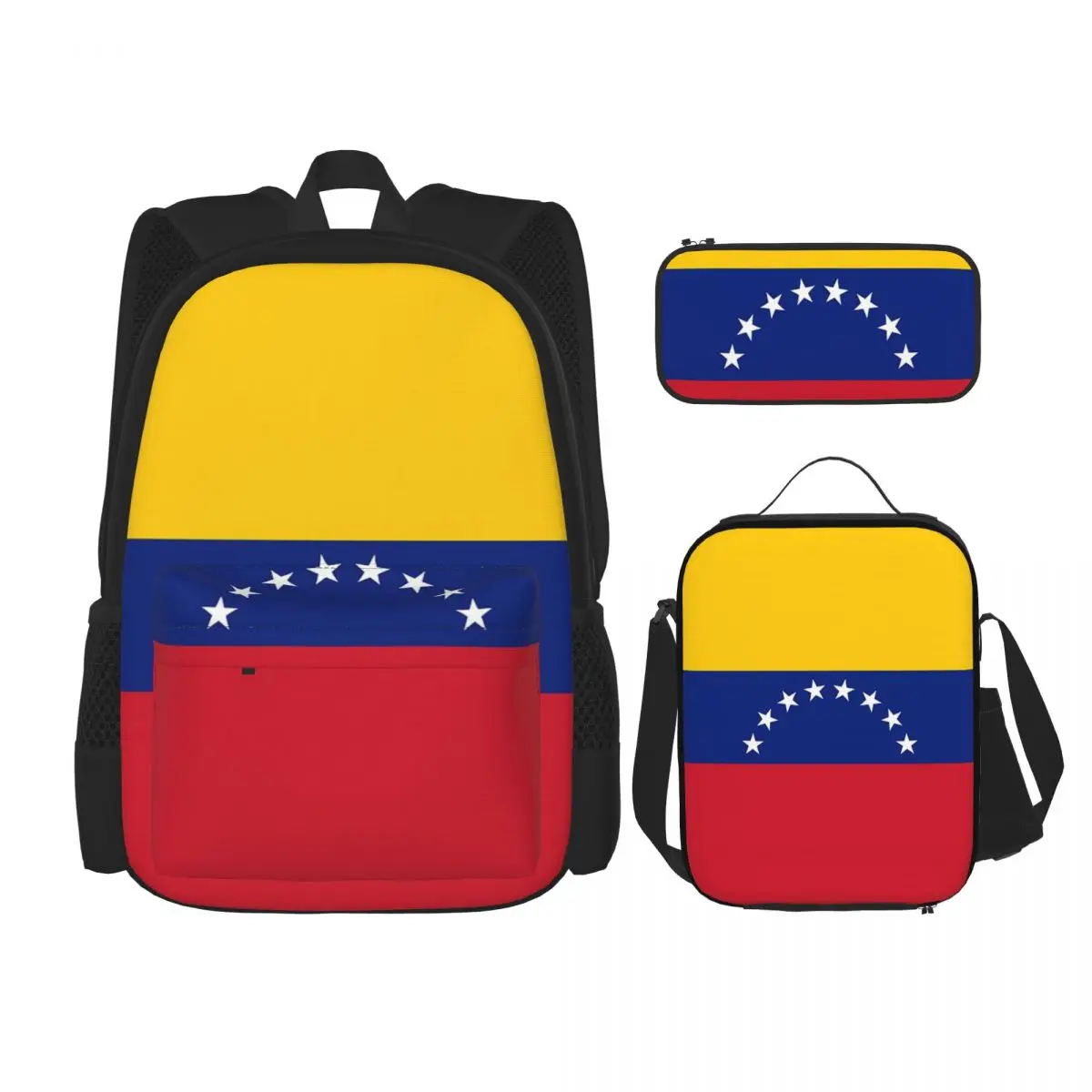 Conjunto de mochila com bandeira da Espanha para estudantes, mochila escolar com design de desenhos animados, lancheira e caneta, conjunto de três peças