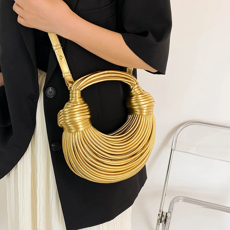 Noodles Bag Women\'s Crossbody Sling Purse Golden Thread Evening Clutch Chic Handbag Stylish Shoulder Bag 2024 Fashion Trendy