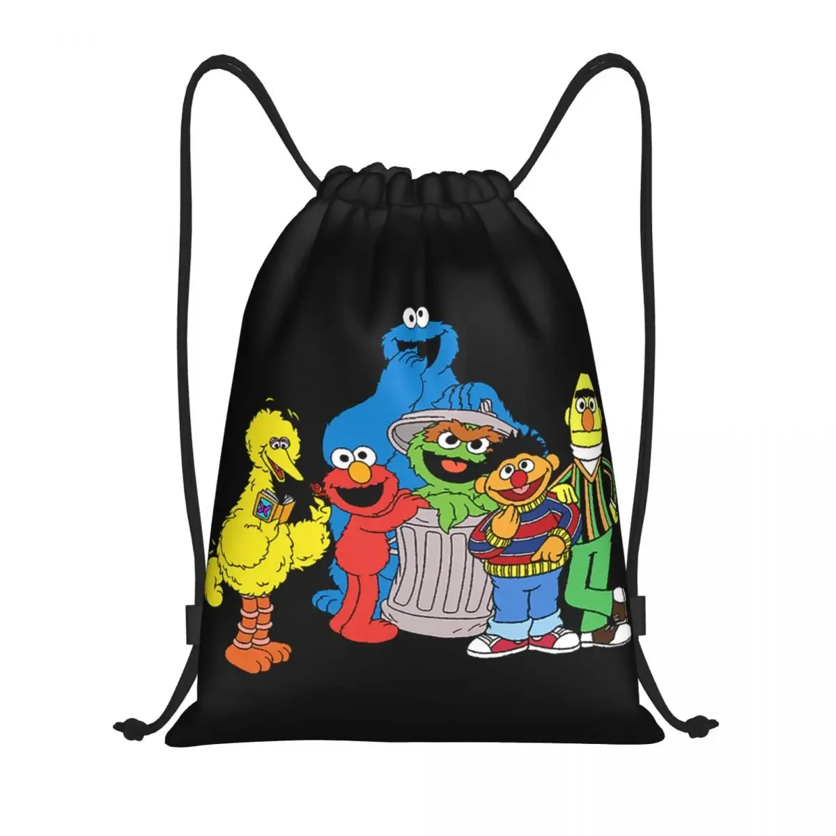 Custom Cartoon awstring Bags Men Women Portable Sports Gym Sackpack Elmo Big Bird Shopping Storage Backpacks