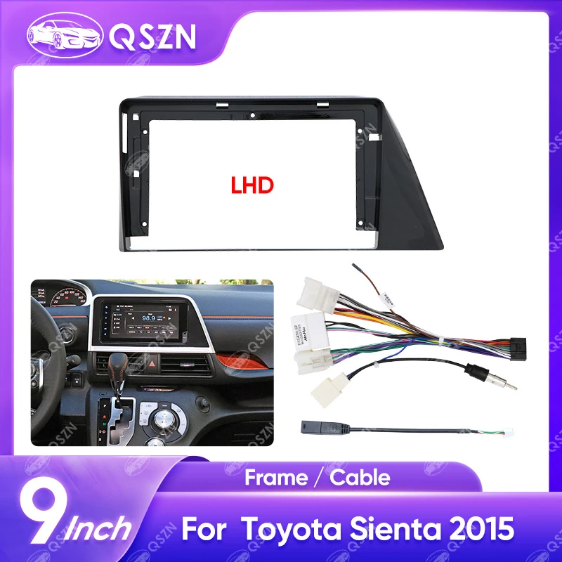 QSZN 2 Din 9 Inch Car Radio Center Console Panel Frame Harness Fascia Trim Adapter Panel Cable For TOYOTA Sienta 2015