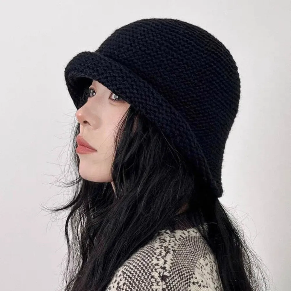Fashion Coarse Knit Knit Fisherman Hat Rolled-Edge Ear-Protecting Knit Hat solid color Winter Hat Autumn and Winter