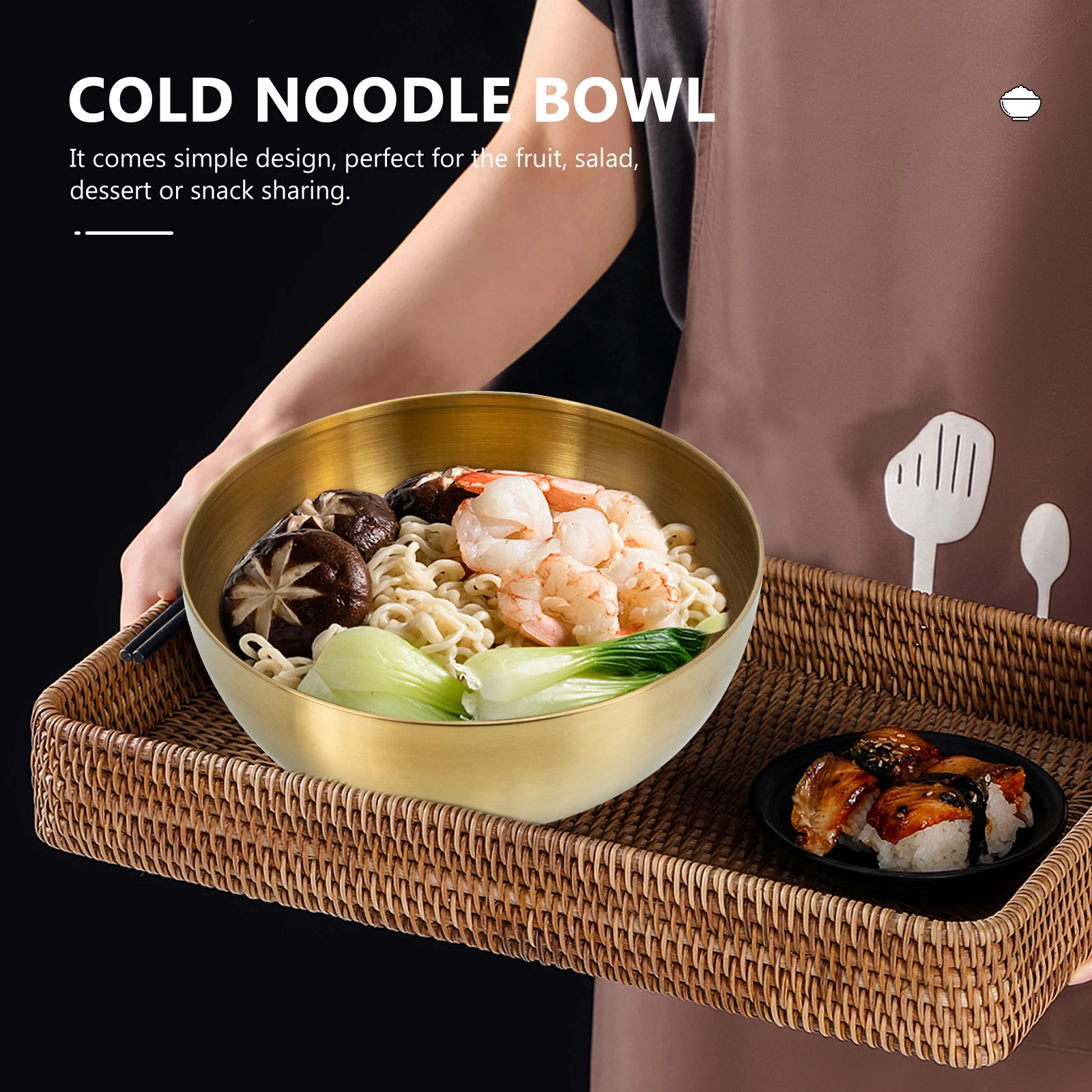 

15cm Golden Stainless Steel Salad Bowl Smooth Easy Clean Kitchen Gadget Fruit Snack Mixing Large Portable Serving Vegetables