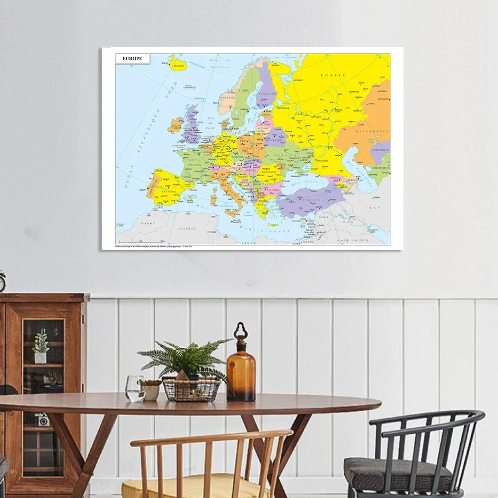 150*100cm mapa político de la Europa en francés pared grande cartel lienzo pintado con Spray sala de Decoración de casa de la escuela suministros