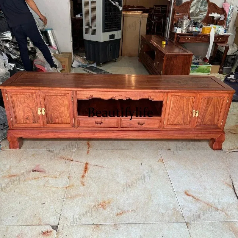 Q181 Mahogany TV cabinet, rosewood reunion, four seasons flower TV cabinet, Chinese solid wood, locker, background wall