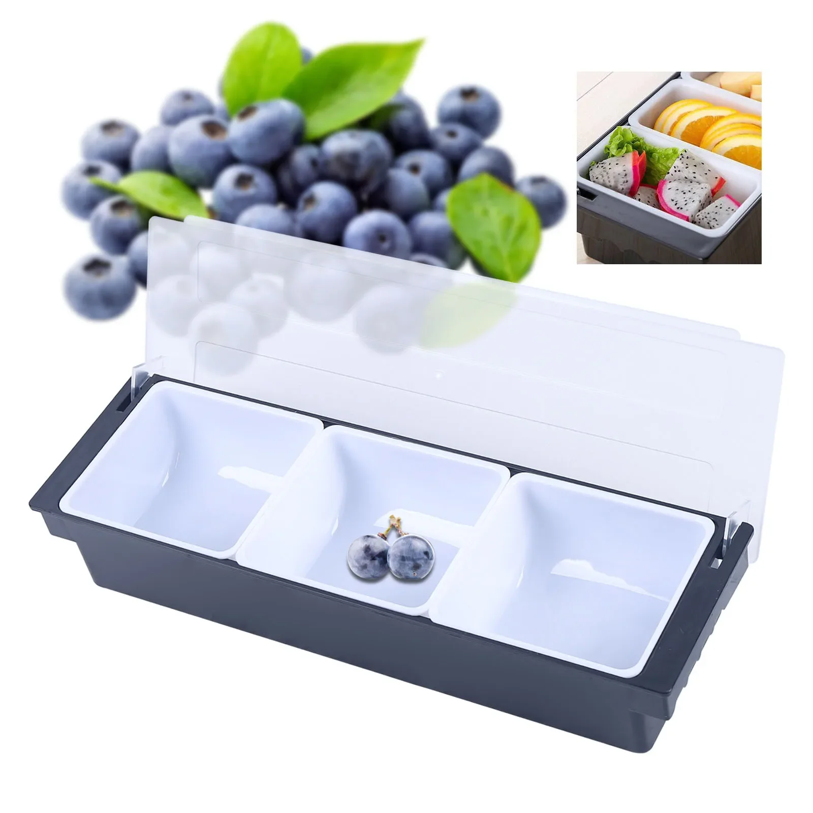 

Food & Condiment Dispenser 3 Tray - Iced Cooled Garnish Station 19.7 * 5.9*3.9in