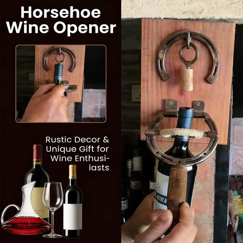 

Rustical Horseshoe Wine Opener Corkscrew Wall Mounted, Traditional Decor Wine Bottle Opener & Unique Gift for Kitchen Barre Y5GB