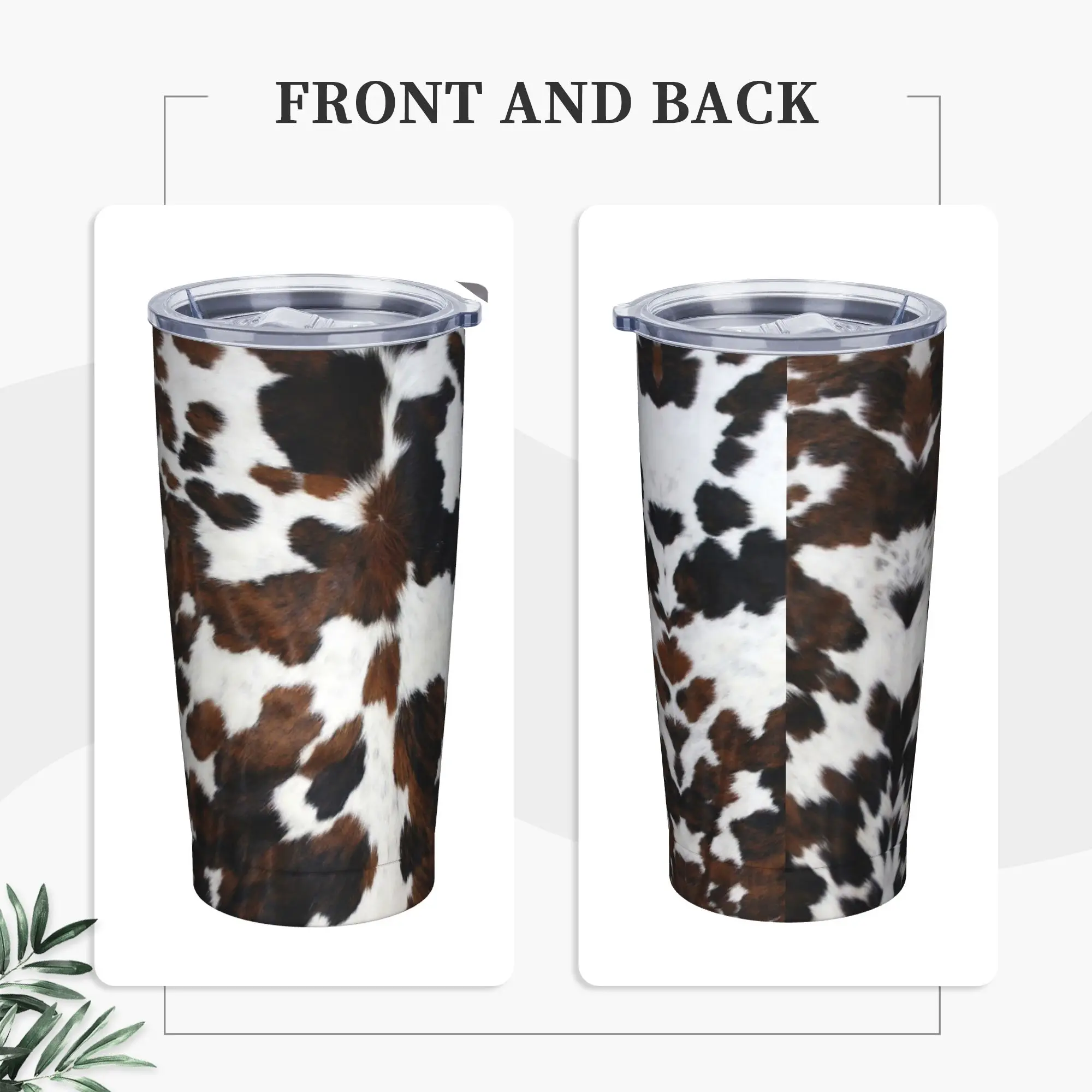 Cowhide Tan Texture Tumbler Vacuum Insulated Animal Fur Leopard Thermal Cup Stainless Steel Smoothie Tea Mug Water Bottle, 20oz