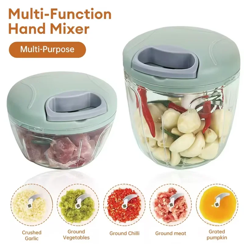 

Измельчитель пищевых продуктов, многолезвийное лезвие из нержавеющей стали, вращающееся быстрое измельчение, 500/900 мл, измельчитель овощей, лука, чеснока, мясорубка