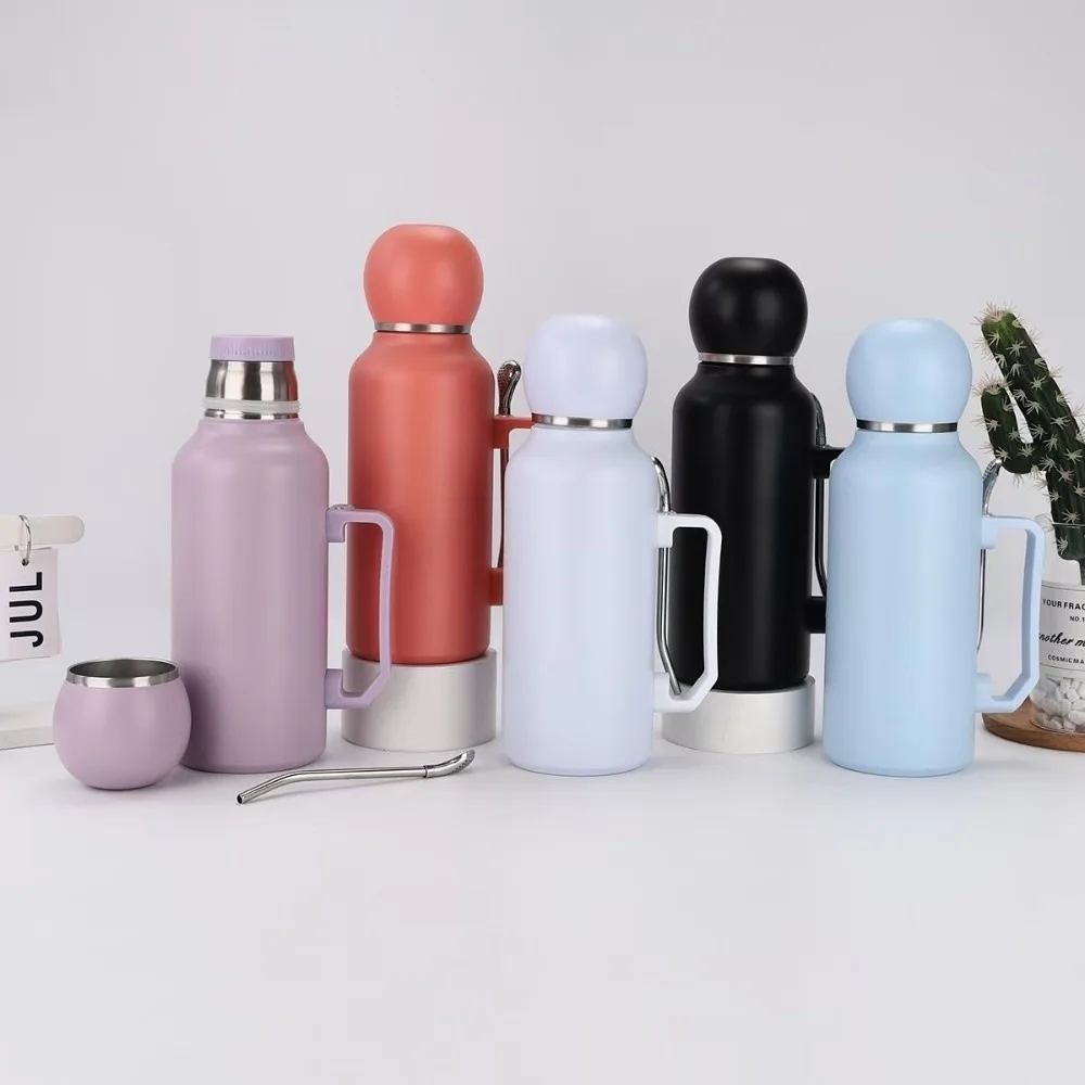 Portable Stainless Steel Insulated Bottle 1200ml Large Capacity Vacuum Flask Leak Proof with Straw Spoon Beverage Container