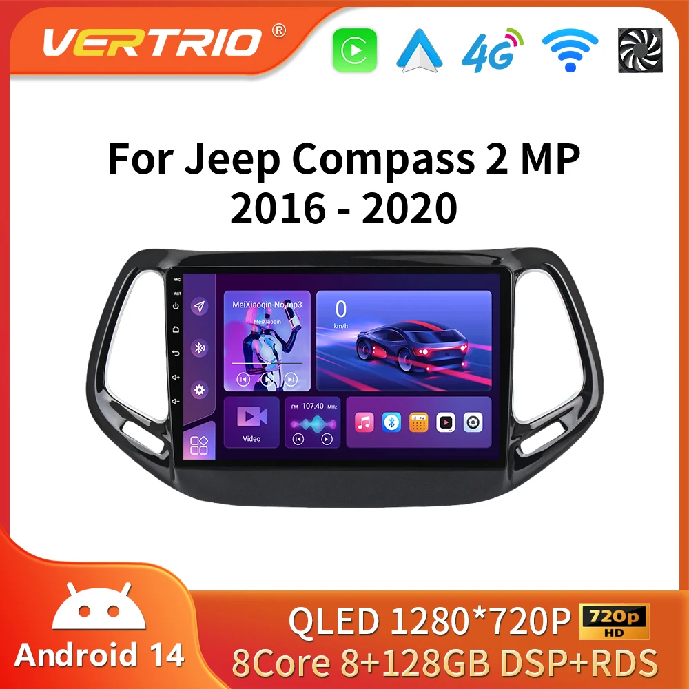 Android 16 para Jeep Compass 2 MP 2016 2017 2018-2020 navegación Multimedia GPS reproductor de Radio automático estéreo para coche pantalla de Radio Carplay