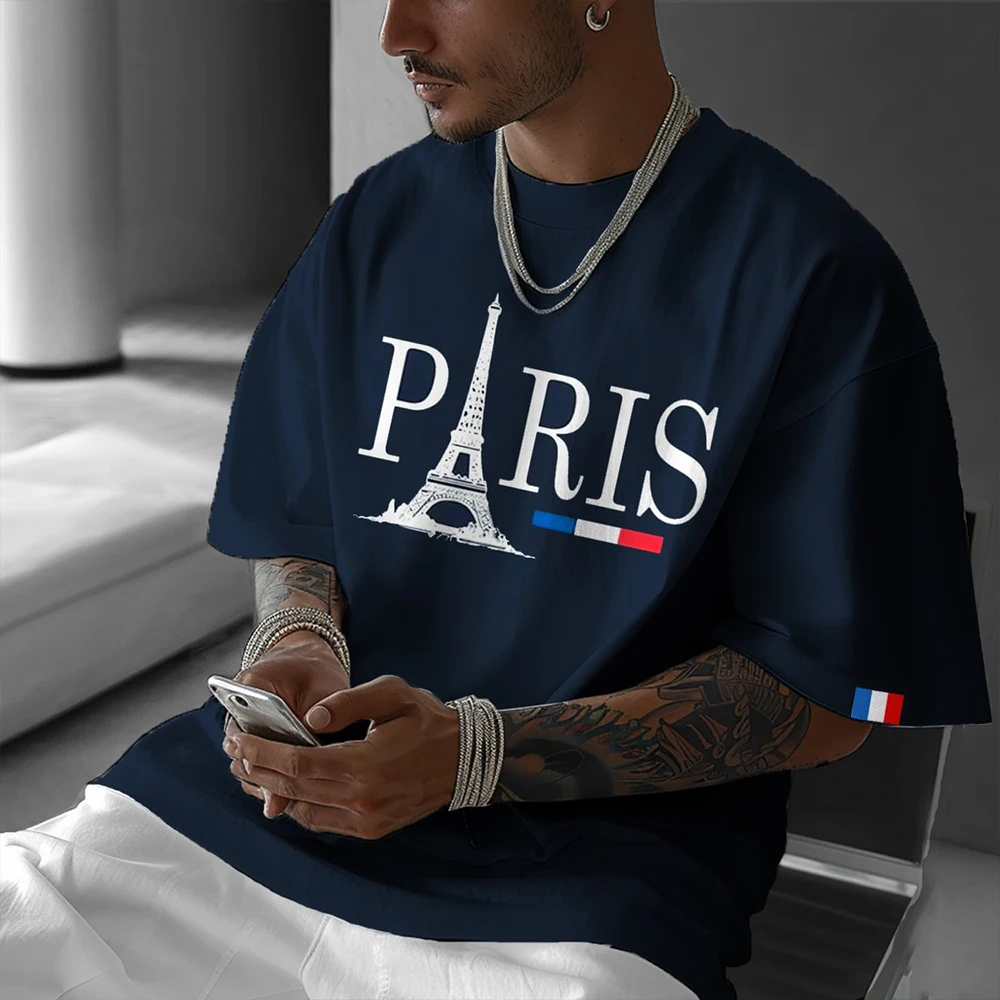 PARIS Kreative Brief Drucken T-shirts Für Männer Sommer Nationalen Retro männer Kurzarm T-shirts Beiläufige Lose Oansatz Tees Männer tops