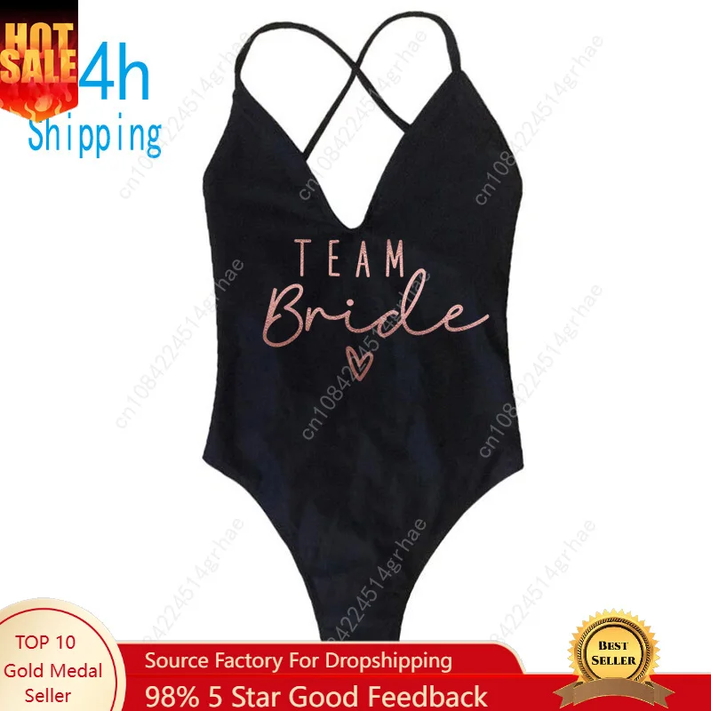 

Team Bride & Bride Female Thong Padded Sexy One Piece Swimsuit Beaches Women Fused Swimwear Backless Bather Monokini Beachwear