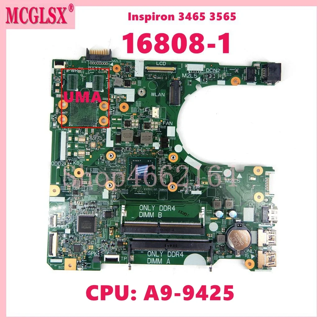 16808-1 With A9-9425 CPU Notebook Mainboard For DELL Inspiron 14 3465 15 3565 Laptop Motherboard CN-05V1M4 100% Tested OK