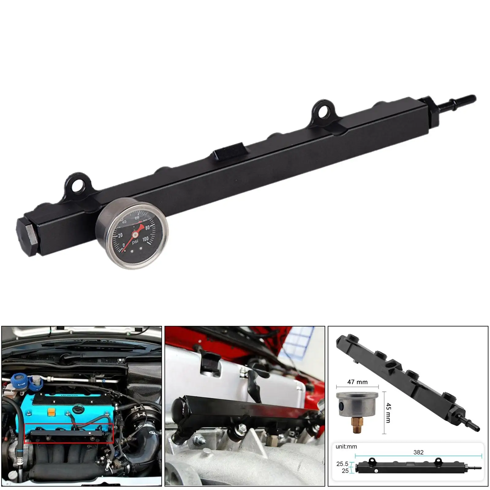 K Series High Flow Fuel Rail Replacement for Honda Civic K20 K24 Aluminum black