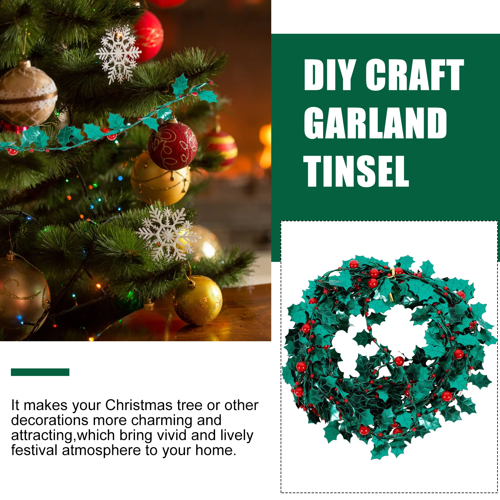 Christmas Wire Party Accessory Tinsel Wreath Garland Wired DIY Craft Ribbon Iron Xmas Leaves Decorations