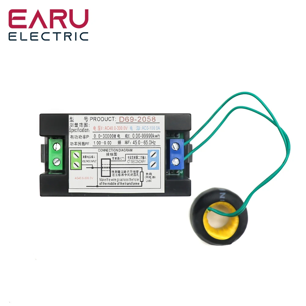 D69-2058 AC Power LCD Digital Voltage Current Power Voltmeter Ammeter KWH Panel Meter Electric Energy Consumption Monitors 100A