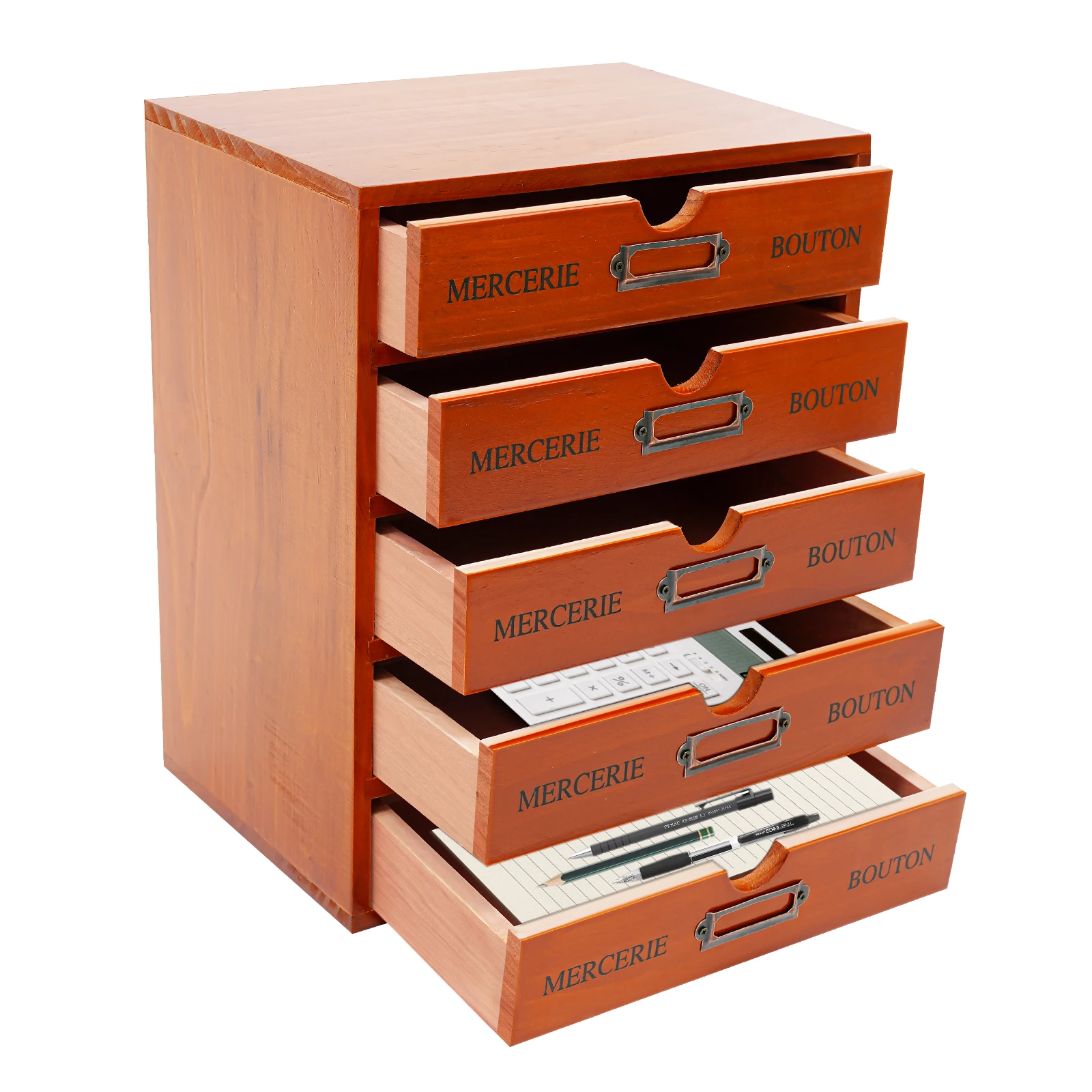 

5-Drawer Wooden Desk Organizer Vintage Storage Shelf, Apothecary Cabinet with Drawers for School Office Storage Organizer